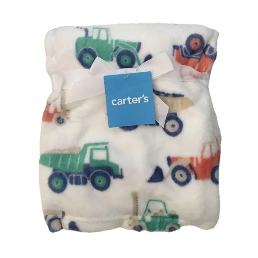 Carter's Baby Boy Blanket White‎ Trucks Themed 30